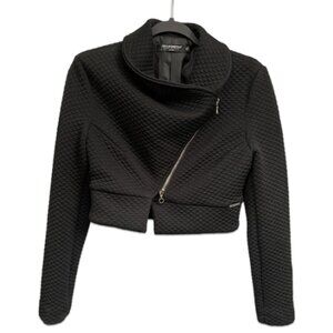 Rinascimento Cropped Asymmetrical Black Quilted Jacket Made in Italy
